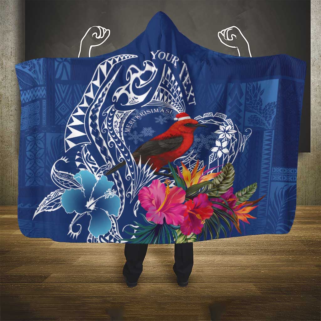 Personalized Samoa Christmas Hooded Blanket Cardinal Honeyeater Mix Siapo LT7 - Polynesian Pride