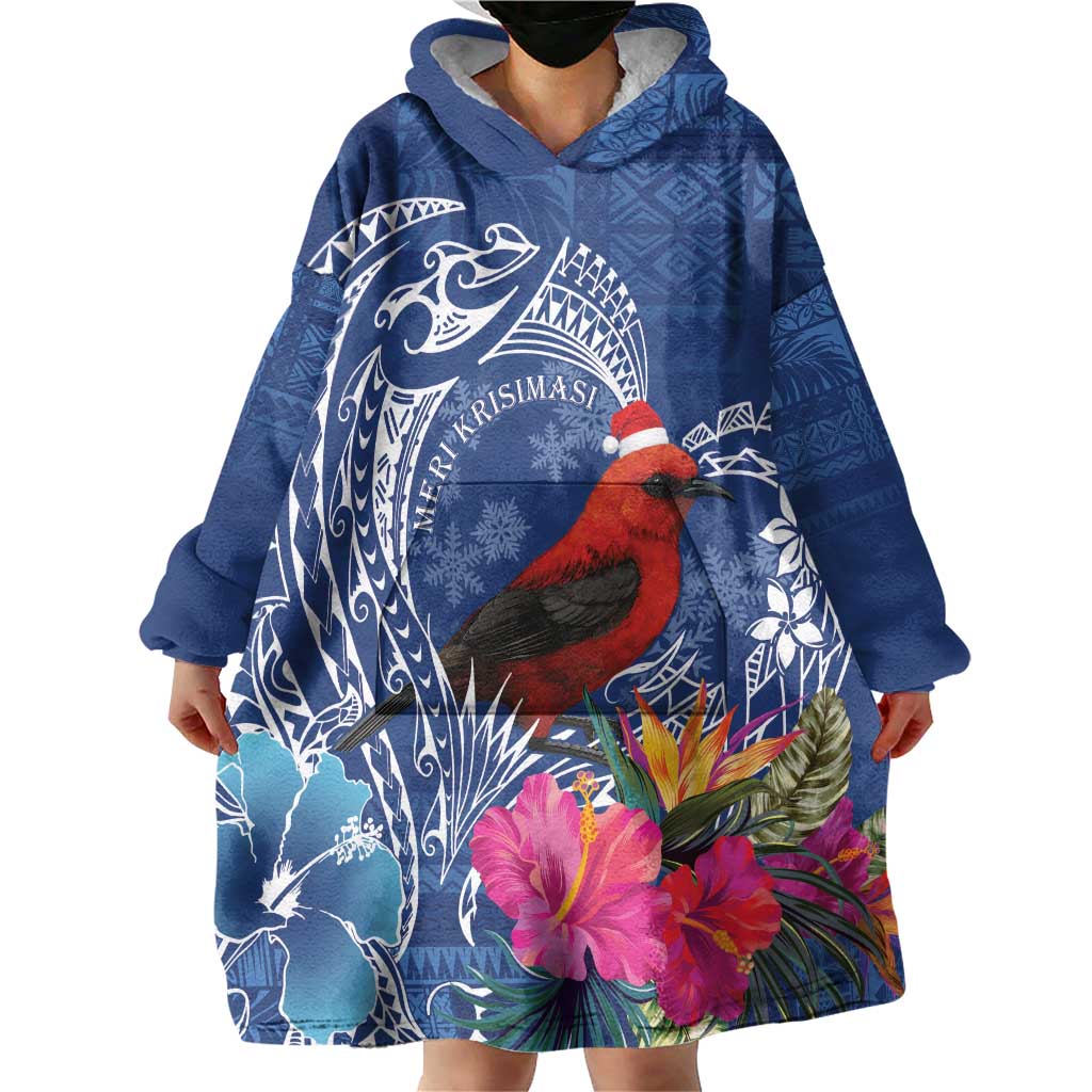 Personalized Samoa Christmas Wearable Blanket Hoodie Cardinal Honeyeater Mix Siapo
