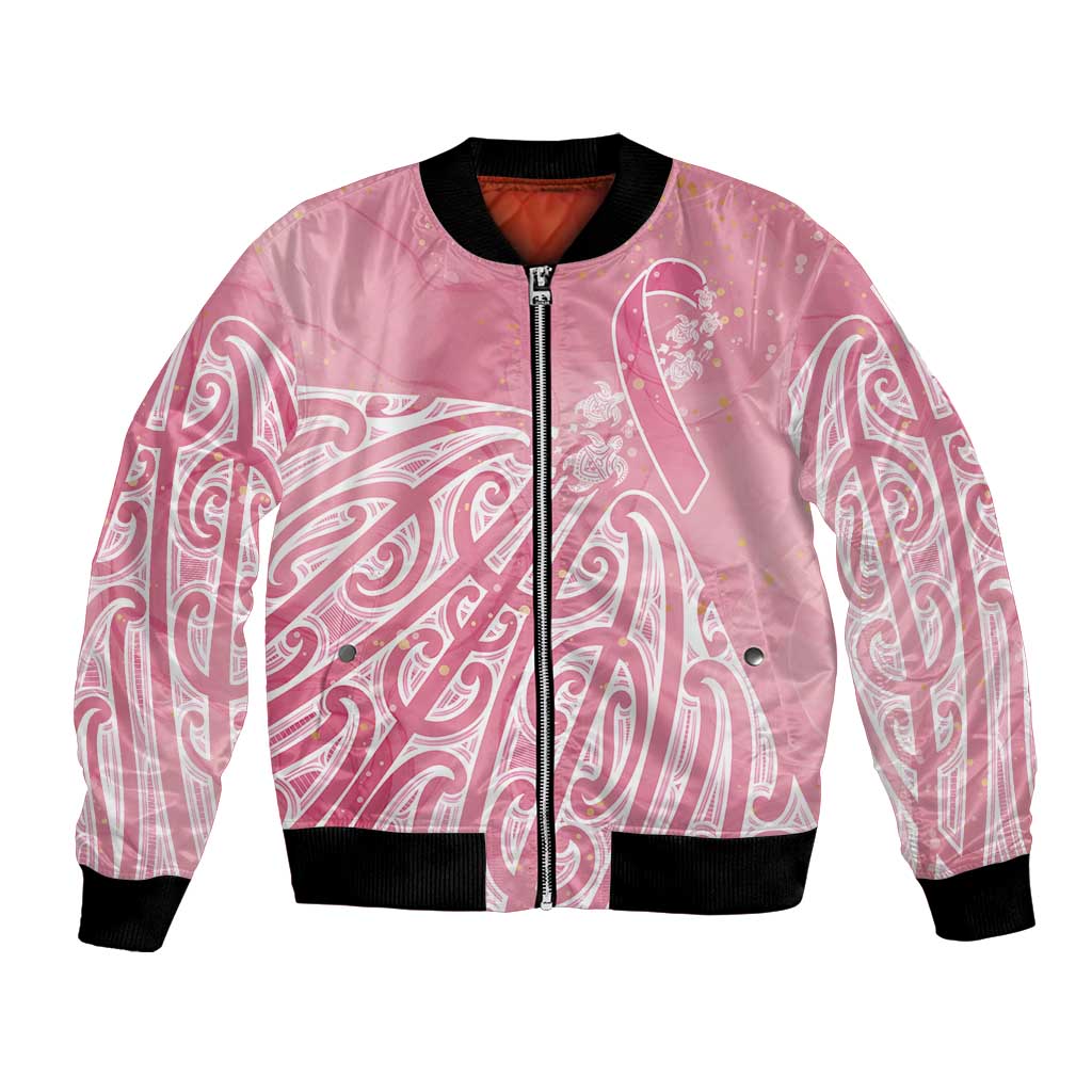 Breast Cancer Awareness Maori Bomber Jacket Kia Kaha Kia Maia Kia Manawanui - Polynesian Pride