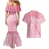 Breast Cancer Awareness Maori Couples Matching Mermaid Dress and Hawaiian Shirt Kia Kaha Kia Maia Kia Manawanui LT7 - Polynesian Pride