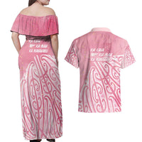 Breast Cancer Awareness Maori Couples Matching Off Shoulder Maxi Dress and Hawaiian Shirt Kia Kaha Kia Maia Kia Manawanui LT7 - Polynesian Pride