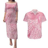 Breast Cancer Awareness Maori Couples Matching Puletasi and Hawaiian Shirt Kia Kaha Kia Maia Kia Manawanui LT7 Pink - Polynesian Pride