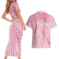 Breast Cancer Awareness Maori Couples Matching Short Sleeve Bodycon Dress and Hawaiian Shirt Kia Kaha Kia Maia Kia Manawanui LT7 - Polynesian Pride