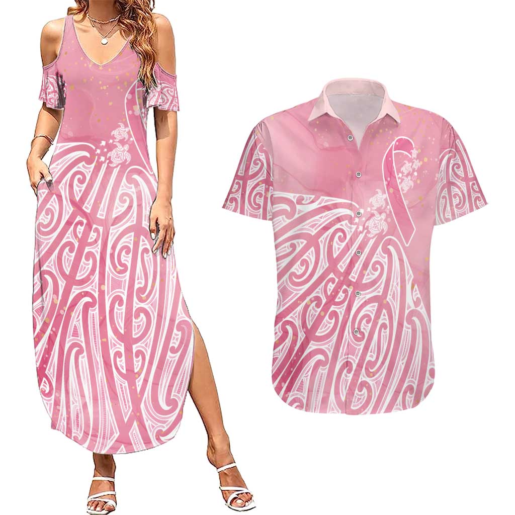 Breast Cancer Awareness Maori Couples Matching Summer Maxi Dress and Hawaiian Shirt Kia Kaha Kia Maia Kia Manawanui LT7 Pink - Polynesian Pride