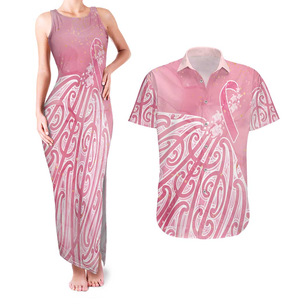 Breast Cancer Awareness Maori Couples Matching Tank Maxi Dress and Hawaiian Shirt Kia Kaha Kia Maia Kia Manawanui LT7 Pink - Polynesian Pride