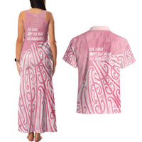 Breast Cancer Awareness Maori Couples Matching Tank Maxi Dress and Hawaiian Shirt Kia Kaha Kia Maia Kia Manawanui LT7 - Polynesian Pride