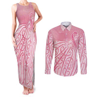 Breast Cancer Awareness Maori Couples Matching Tank Maxi Dress and Long Sleeve Button Shirt Kia Kaha Kia Maia Kia Manawanui LT7 Pink - Polynesian Pride
