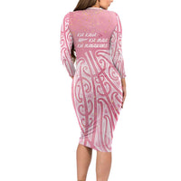 Breast Cancer Awareness Maori Family Matching Long Sleeve Bodycon Dress and Hawaiian Shirt Kia Kaha Kia Maia Kia Manawanui LT7 - Polynesian Pride