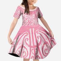 Breast Cancer Awareness Maori Family Matching Mermaid Dress and Hawaiian Shirt Kia Kaha Kia Maia Kia Manawanui LT7 Daughter's Dress Pink - Polynesian Pride