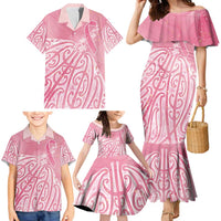 Breast Cancer Awareness Maori Family Matching Mermaid Dress and Hawaiian Shirt Kia Kaha Kia Maia Kia Manawanui LT7 - Polynesian Pride