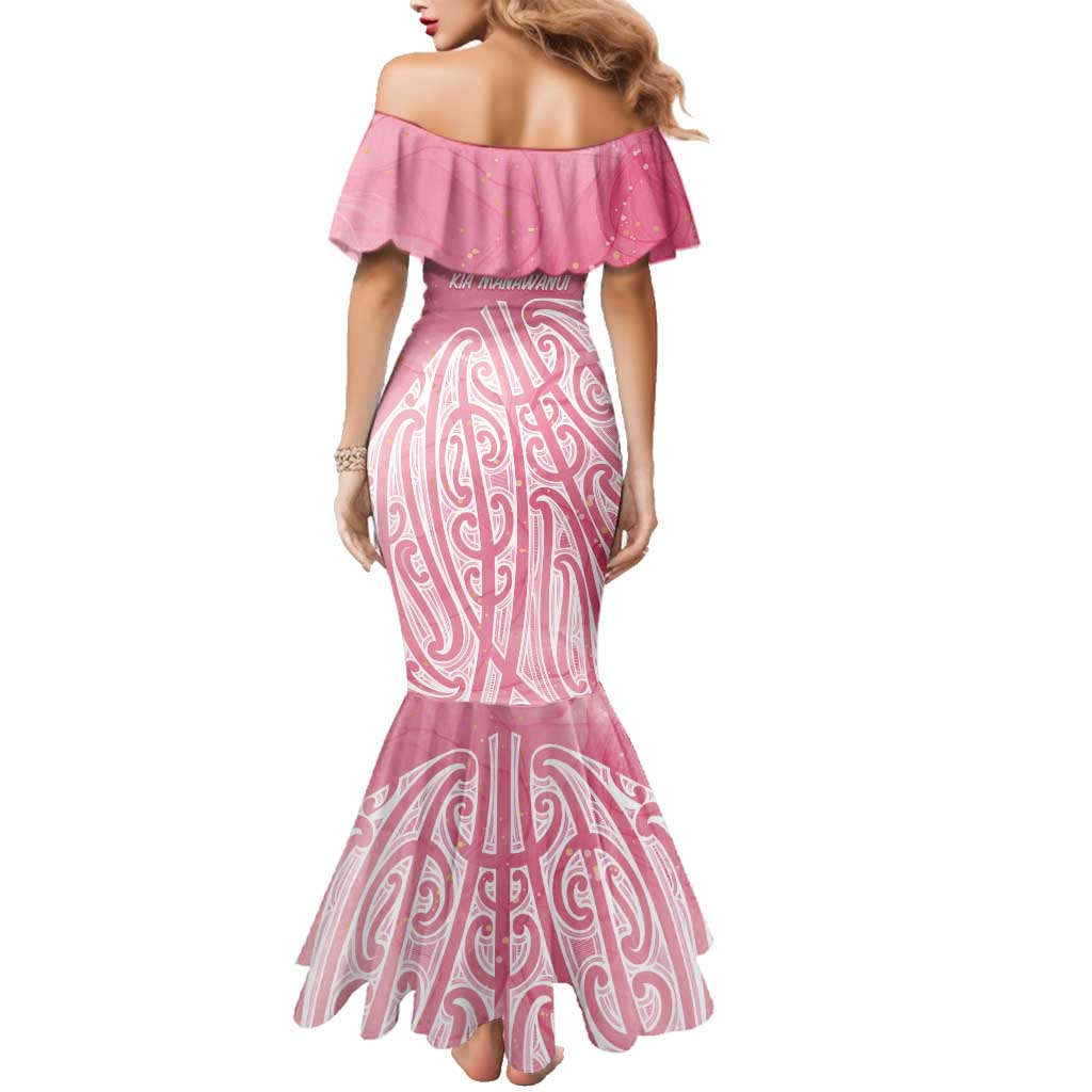 Breast Cancer Awareness Maori Family Matching Mermaid Dress and Hawaiian Shirt Kia Kaha Kia Maia Kia Manawanui LT7 - Polynesian Pride