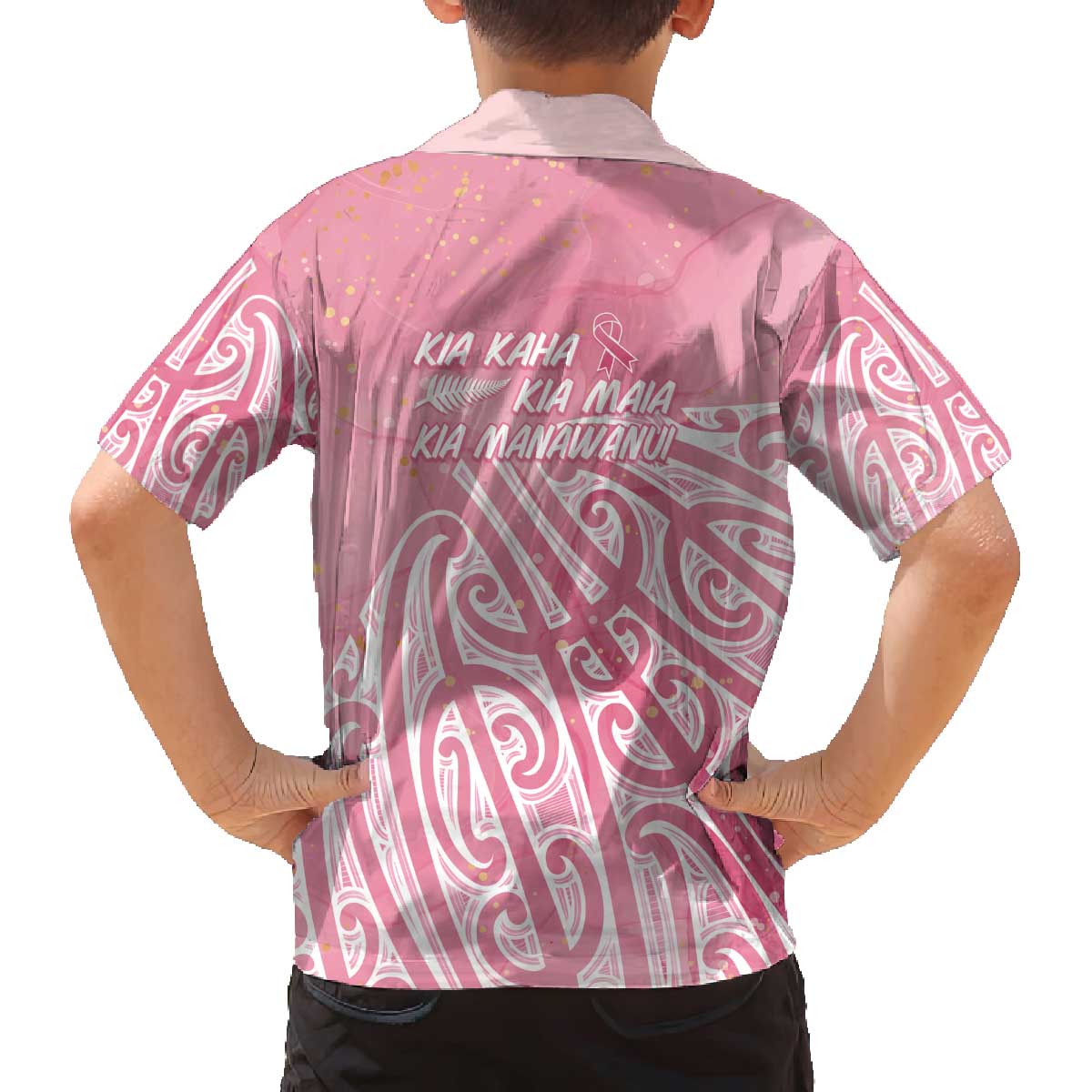 Breast Cancer Awareness Maori Family Matching Off The Shoulder Long Sleeve Dress and Hawaiian Shirt Kia Kaha Kia Maia Kia Manawanui LT7 - Polynesian Pride