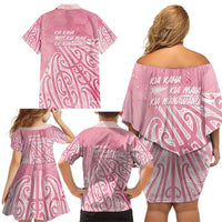 Breast Cancer Awareness Maori Family Matching Off Shoulder Short Dress and Hawaiian Shirt Kia Kaha Kia Maia Kia Manawanui LT7 - Polynesian Pride