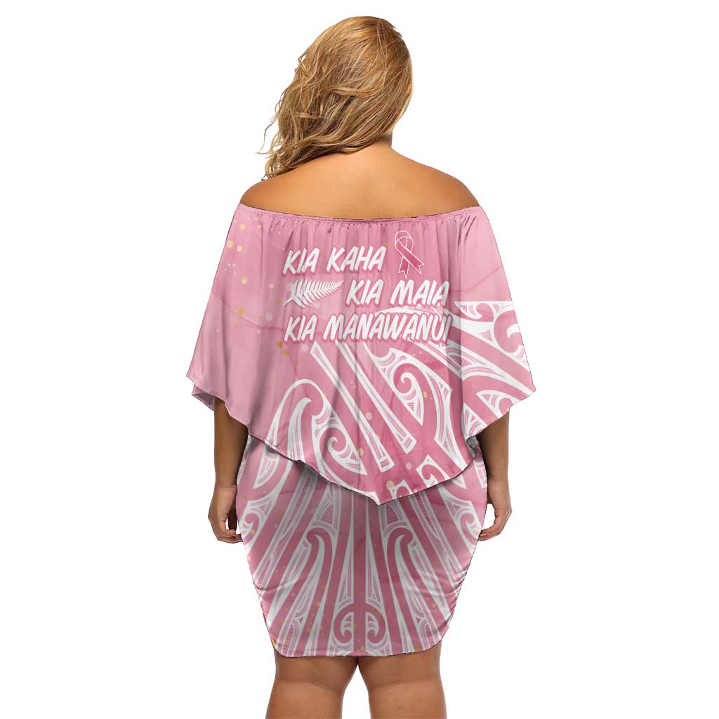 Breast Cancer Awareness Maori Family Matching Off Shoulder Short Dress and Hawaiian Shirt Kia Kaha Kia Maia Kia Manawanui LT7 - Polynesian Pride