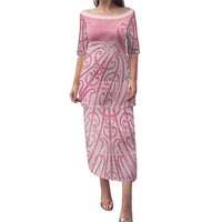Breast Cancer Awareness Maori Family Matching Puletasi and Hawaiian Shirt Kia Kaha Kia Maia Kia Manawanui LT7 Mom's Dress Pink - Polynesian Pride