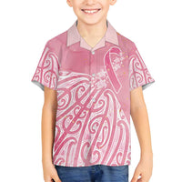 Breast Cancer Awareness Maori Family Matching Puletasi and Hawaiian Shirt Kia Kaha Kia Maia Kia Manawanui LT7 Son's Shirt Pink - Polynesian Pride