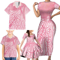 Breast Cancer Awareness Maori Family Matching Short Sleeve Bodycon Dress and Hawaiian Shirt Kia Kaha Kia Maia Kia Manawanui LT7 - Polynesian Pride
