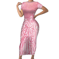 Breast Cancer Awareness Maori Family Matching Short Sleeve Bodycon Dress and Hawaiian Shirt Kia Kaha Kia Maia Kia Manawanui LT7 Mom's Dress Pink - Polynesian Pride
