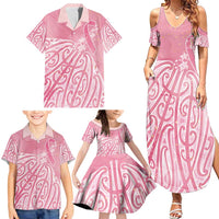 Breast Cancer Awareness Maori Family Matching Summer Maxi Dress and Hawaiian Shirt Kia Kaha Kia Maia Kia Manawanui LT7 - Polynesian Pride