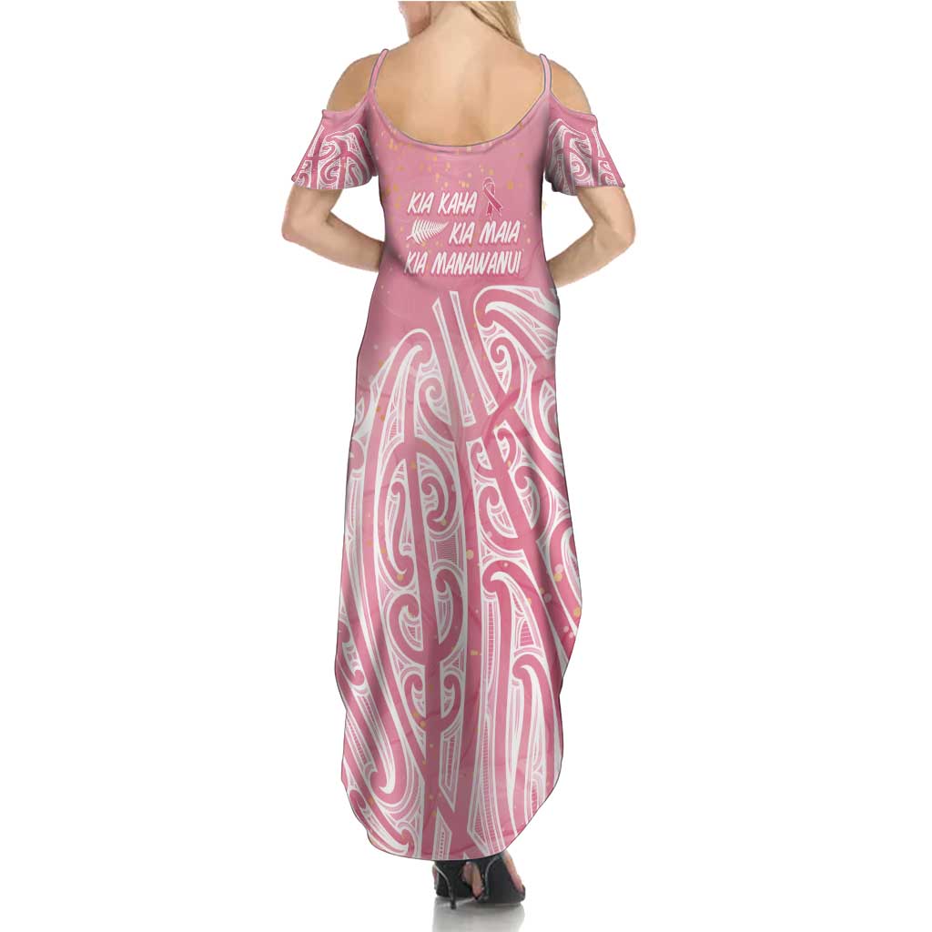 Breast Cancer Awareness Maori Family Matching Summer Maxi Dress and Hawaiian Shirt Kia Kaha Kia Maia Kia Manawanui LT7 - Polynesian Pride
