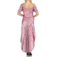Breast Cancer Awareness Maori Family Matching Summer Maxi Dress and Hawaiian Shirt Kia Kaha Kia Maia Kia Manawanui LT7 - Polynesian Pride