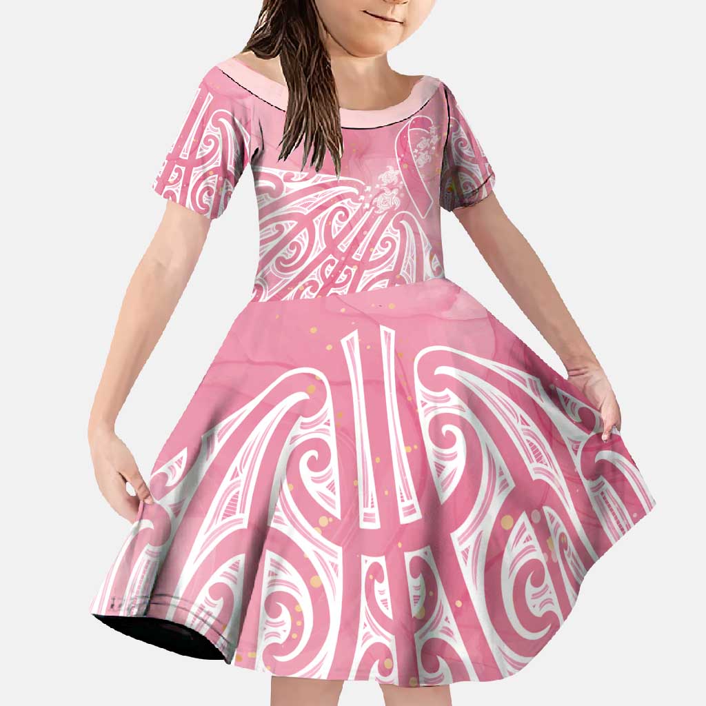 Breast Cancer Awareness Maori Family Matching Tank Maxi Dress and Hawaiian Shirt Kia Kaha Kia Maia Kia Manawanui LT7 Daughter's Dress Pink - Polynesian Pride