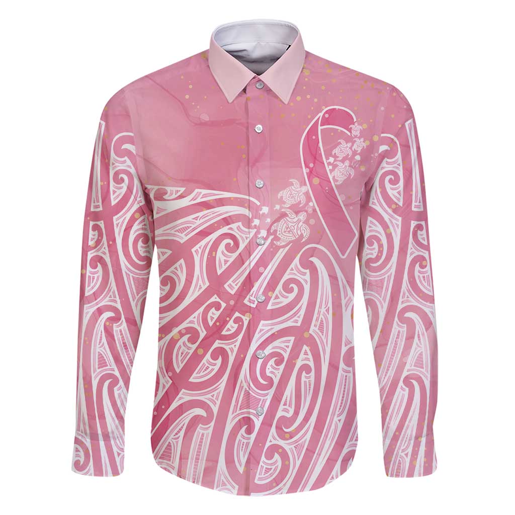 Breast Cancer Awareness Maori Family Matching Tank Maxi Dress and Hawaiian Shirt Kia Kaha Kia Maia Kia Manawanui LT7 Dad's Shirt - Long Sleeve Pink - Polynesian Pride