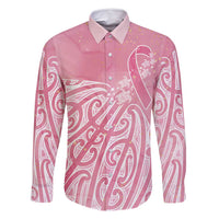 Breast Cancer Awareness Maori Family Matching Tank Maxi Dress and Hawaiian Shirt Kia Kaha Kia Maia Kia Manawanui LT7 Dad's Shirt - Long Sleeve Pink - Polynesian Pride