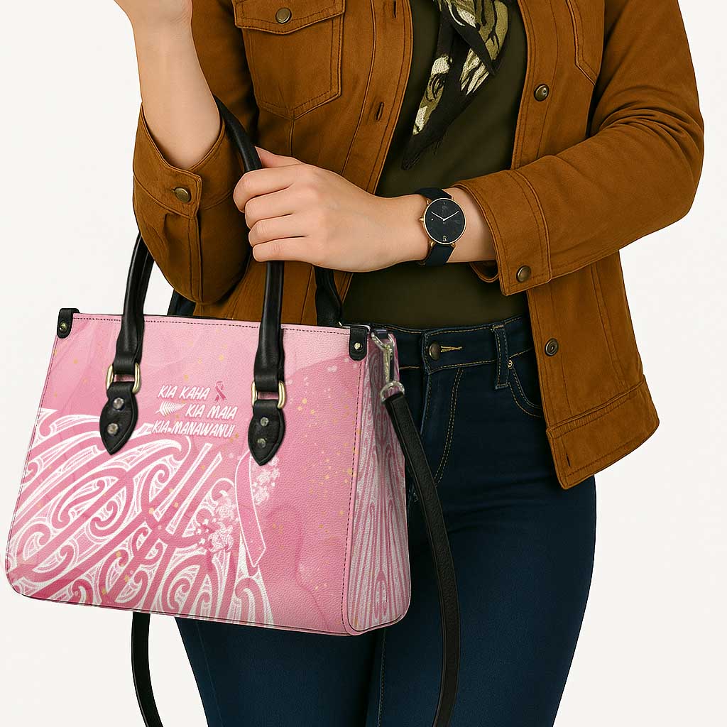 Breast Cancer Awareness Maori Leather Bag Kia Kaha Kia Maia Kia Manawanui - Polynesian Pride