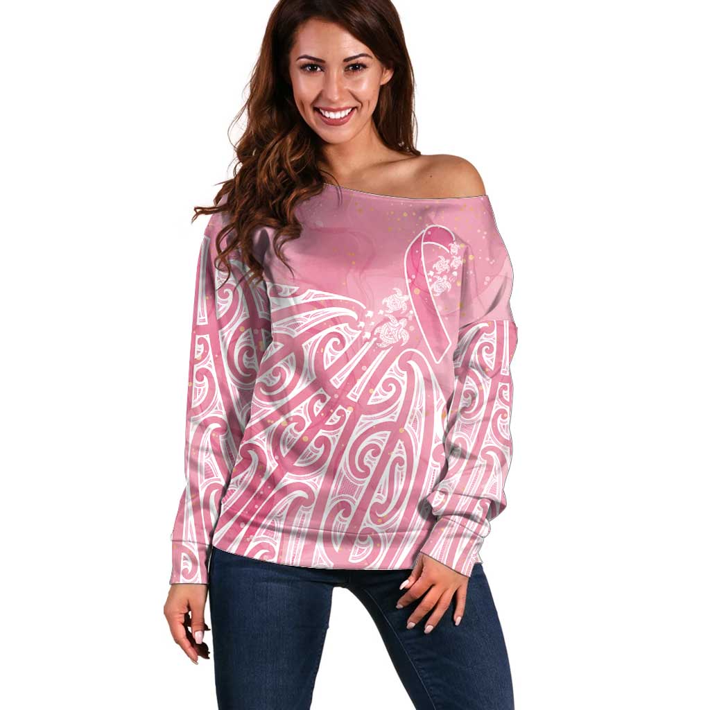 Breast Cancer Awareness Maori Off Shoulder Sweater Kia Kaha Kia Maia Kia Manawanui - Polynesian Pride