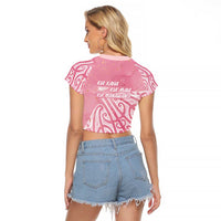 Breast Cancer Awareness Maori Raglan Cropped T Shirt Kia Kaha Kia Maia Kia Manawanui - Polynesian Pride