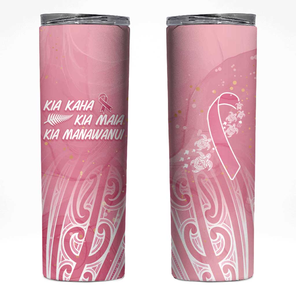 Breast Cancer Awareness Maori Skinny Tumbler Kia Kaha Kia Maia Kia Manawanui LT7 Pink - Polynesian Pride