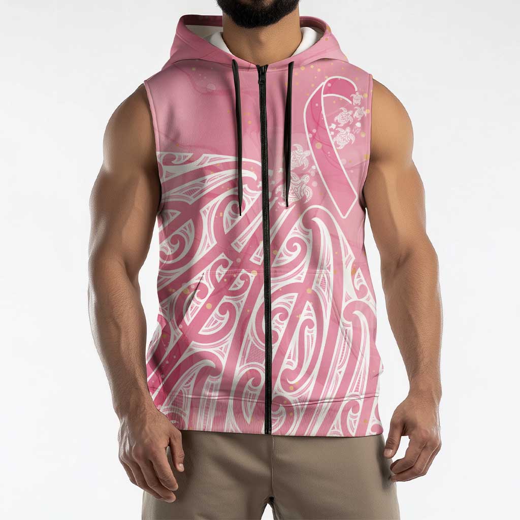 Breast Cancer Awareness Maori Sleeveless Zip Hoodie Kia Kaha Kia Maia Kia Manawanui - Polynesian Pride
