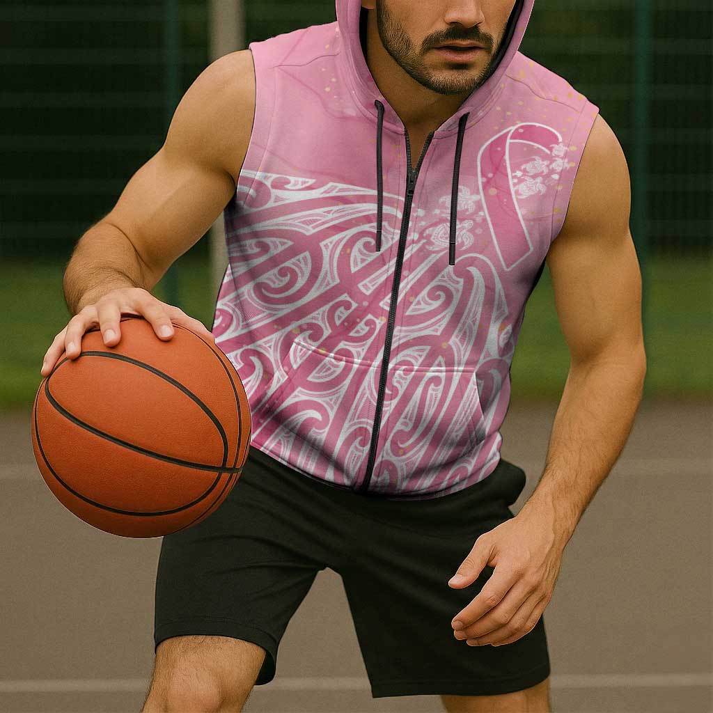 Breast Cancer Awareness Maori Sleeveless Zip Hoodie Kia Kaha Kia Maia Kia Manawanui - Polynesian Pride