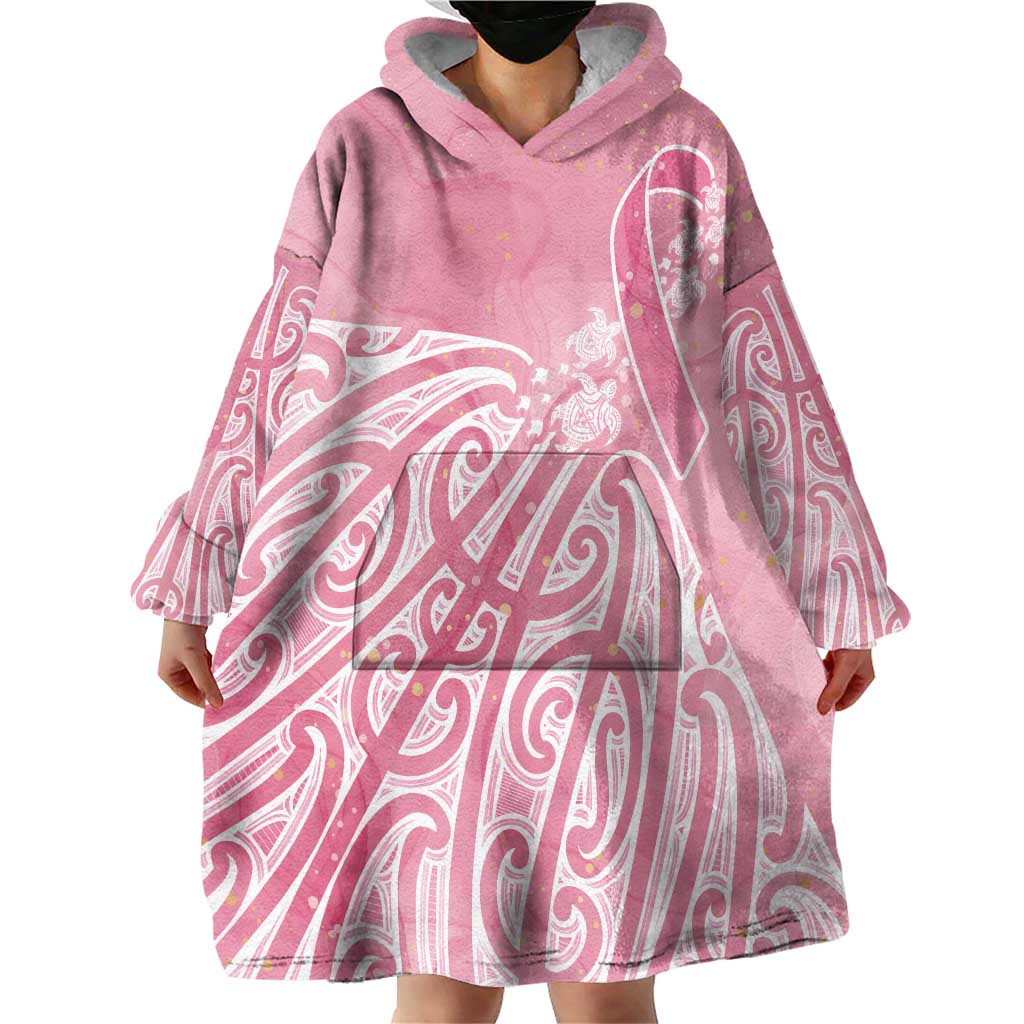 Breast Cancer Awareness Maori Wearable Blanket Hoodie Kia Kaha Kia Maia Kia Manawanui LT7 - Polynesian Pride