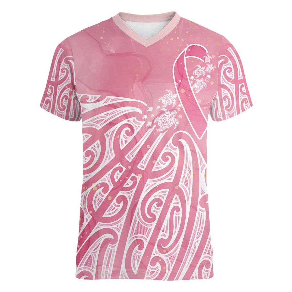 Breast Cancer Awareness Maori Women V-Neck T-Shirt Kia Kaha Kia Maia Kia Manawanui LT7 Female Pink - Polynesian Pride