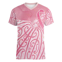 Breast Cancer Awareness Maori Women V-Neck T-Shirt Kia Kaha Kia Maia Kia Manawanui LT7 Female Pink - Polynesian Pride