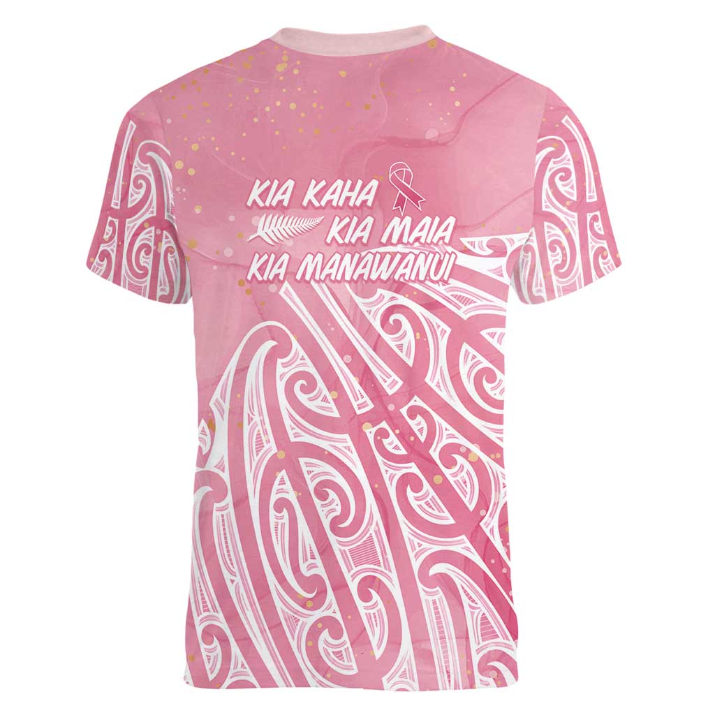 Breast Cancer Awareness Maori Women V-Neck T-Shirt Kia Kaha Kia Maia Kia Manawanui LT7 - Polynesian Pride