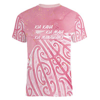 Breast Cancer Awareness Maori Women V-Neck T-Shirt Kia Kaha Kia Maia Kia Manawanui LT7 - Polynesian Pride