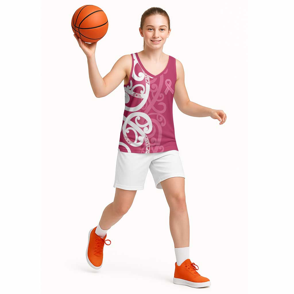 Breast Cancer Awareness Maori Basketball Jersey Koru Kowhaiwhai - Polynesian Pride
