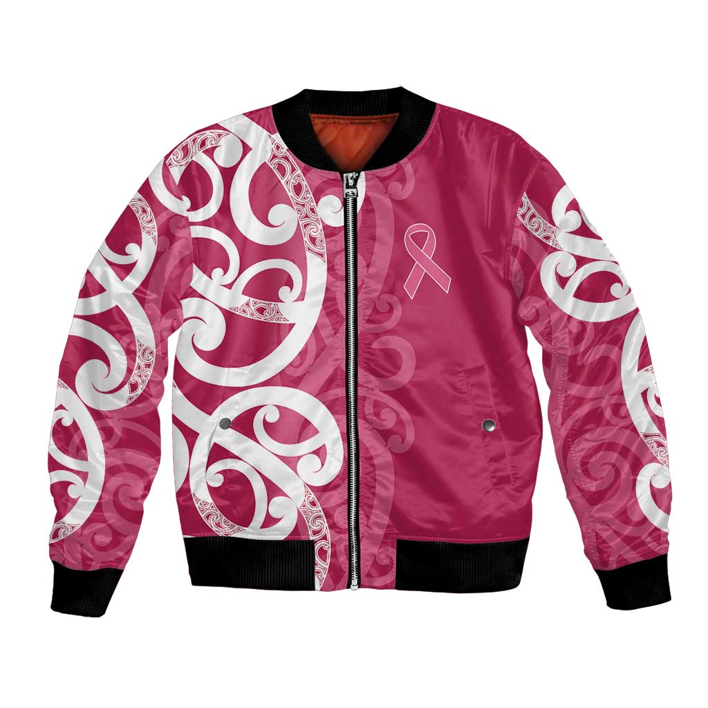 Breast Cancer Awareness Maori Bomber Jacket Koru Kowhaiwhai - Polynesian Pride