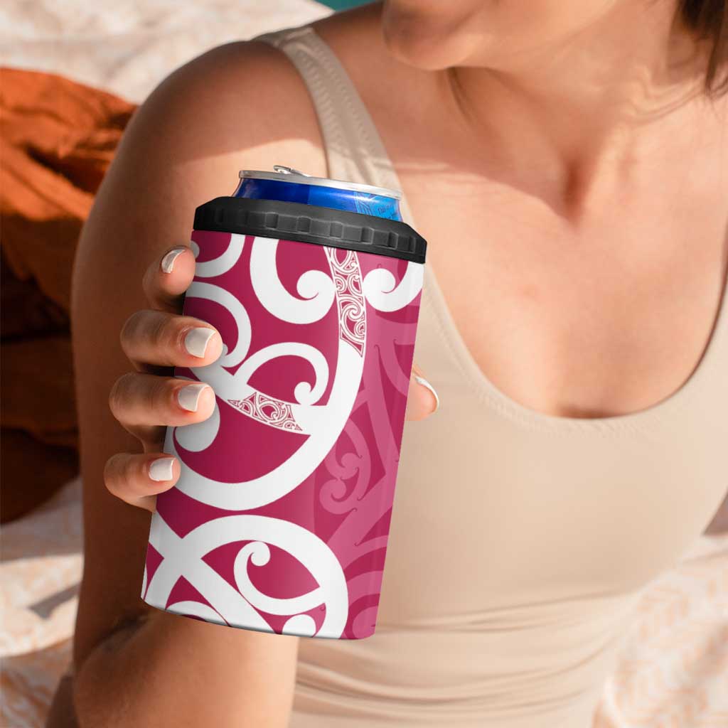 Breast Cancer Awareness Maori 4 in 1 Can Cooler Tumbler Koru Kowhaiwhai - Polynesian Pride