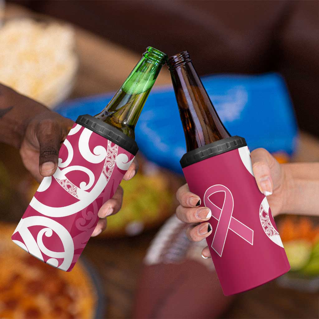 Breast Cancer Awareness Maori 4 in 1 Can Cooler Tumbler Koru Kowhaiwhai - Polynesian Pride