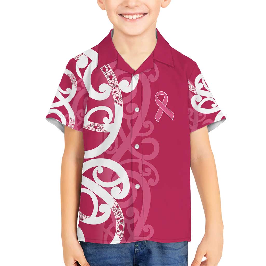 Breast Cancer Awareness Maori Family Matching Long Sleeve Bodycon Dress and Hawaiian Shirt Koru Kowhaiwhai LT7 Son's Shirt Pink - Polynesian Pride