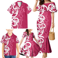 Breast Cancer Awareness Maori Family Matching Mermaid Dress and Hawaiian Shirt Koru Kowhaiwhai LT7 - Polynesian Pride