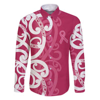 Breast Cancer Awareness Maori Family Matching Off The Shoulder Long Sleeve Dress and Hawaiian Shirt Koru Kowhaiwhai LT7 Dad's Shirt - Long Sleeve Pink - Polynesian Pride