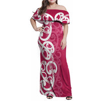 Breast Cancer Awareness Maori Family Matching Off Shoulder Maxi Dress and Hawaiian Shirt Koru Kowhaiwhai LT7 Mom's Dress Pink - Polynesian Pride