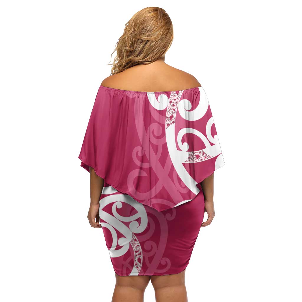 Breast Cancer Awareness Maori Family Matching Off Shoulder Short Dress and Hawaiian Shirt Koru Kowhaiwhai LT7 - Polynesian Pride