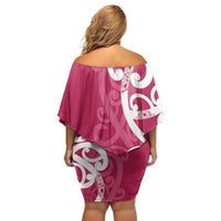 Breast Cancer Awareness Maori Family Matching Off Shoulder Short Dress and Hawaiian Shirt Koru Kowhaiwhai LT7 - Polynesian Pride