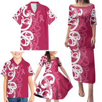 Breast Cancer Awareness Maori Family Matching Puletasi and Hawaiian Shirt Koru Kowhaiwhai LT7 - Polynesian Pride